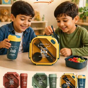 Portable Lunch Box Set with Matching Cup – Leakproof Bento Meal Container for School, Office & Travel